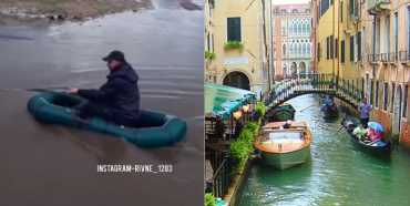 Венеція в Березному: в місті на Рівненщині люди пересіли на човни (ВІДЕО)